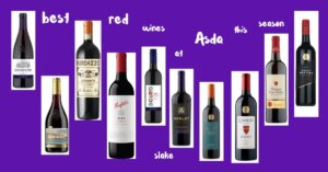A collage of wine bottle photos and the title best red wines at Asda this season