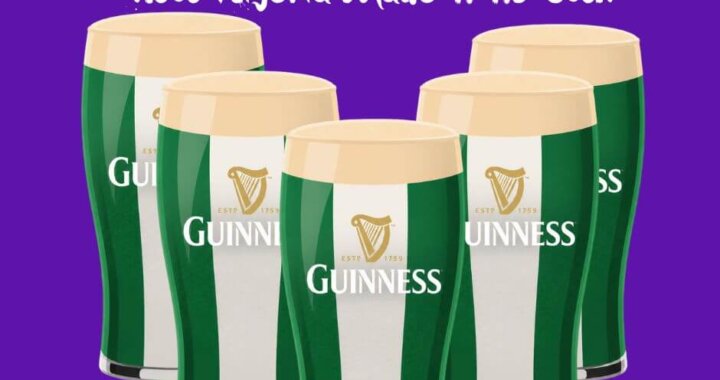 several pints of guinness but they liquid is the colour of the nigerian flag. illustrating an article about nigerian guinness