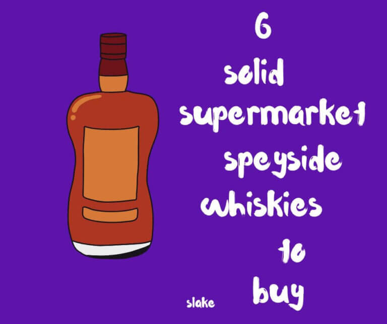 drawing of a whisky bottle and then the text 6 solid supermarket speyside whiskies to buy